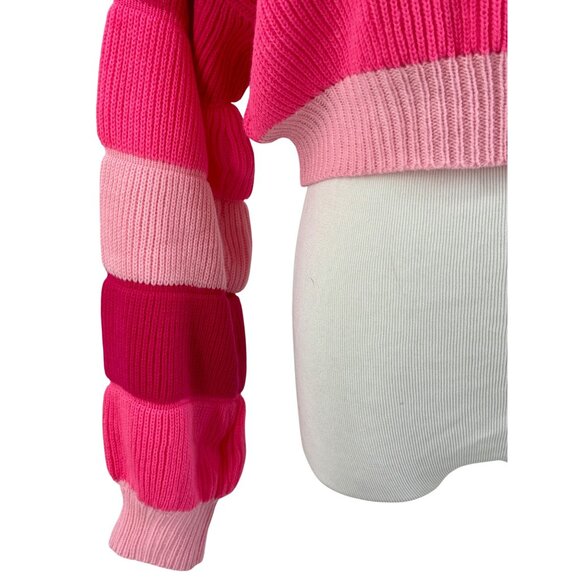 Barbiecore Cropped Hot Pink Ribbed Knit Sweater - Picture 4 of 11